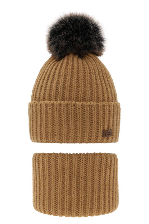 Boy's winter set: hat and tube scarf camel with pompom Wonder