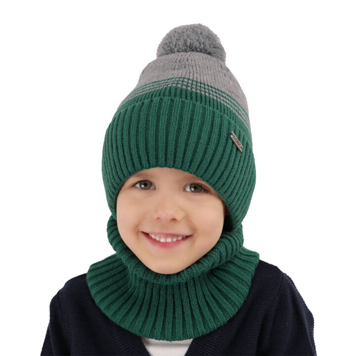 Boy's winter set: hat and tube scarf green with pompom Pallas