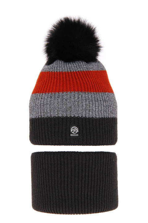 Boy's winter set: hat and tube scarf grey Arkady with pompom