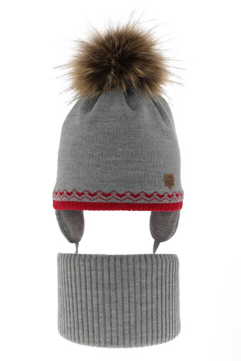 Boy's winter set: hat and tube scarf grey Elpis with pompom