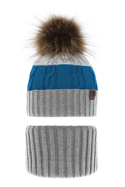 Boy's winter set: hat and tube scarf grey Karmel with pompom