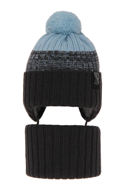 Boy's winter set: hat and tube scarf grey Kongo with pompom