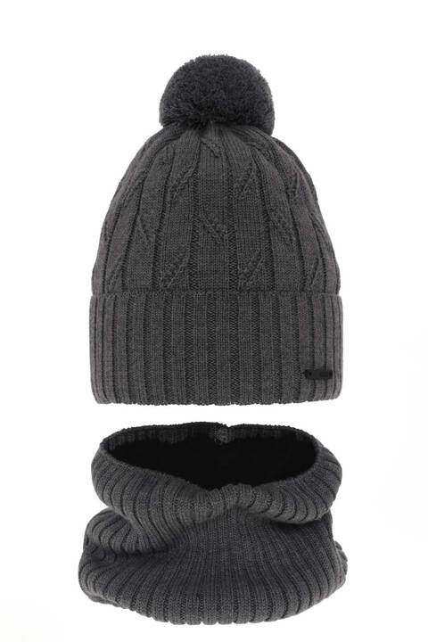 Boy's winter set: hat and tube scarf grey Talar with pompom