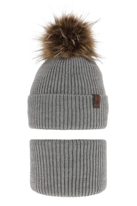 Boy's winter set: hat and tube scarf grey with pompom Modus