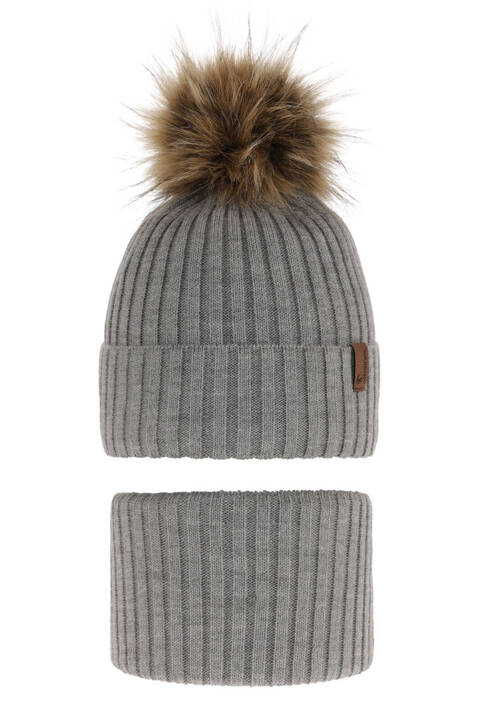 Boy's winter set: hat and tube scarf grey with pompom Onyks