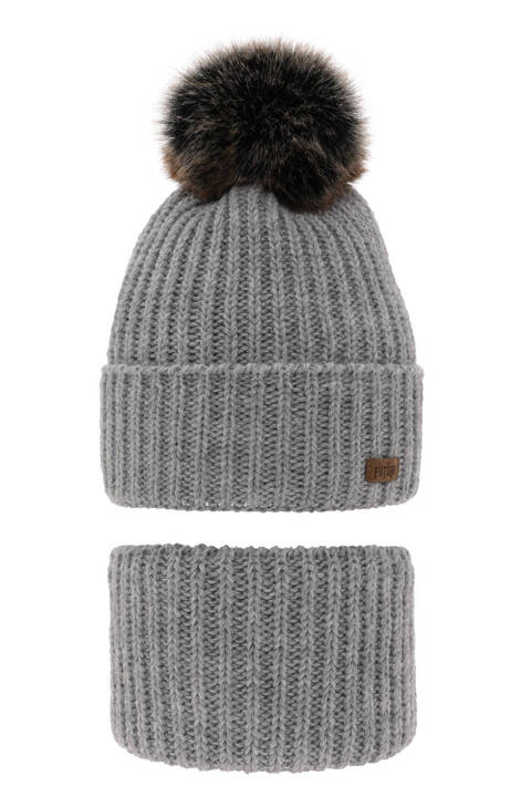 Boy's winter set: hat and tube scarf grey with pompom Wonder