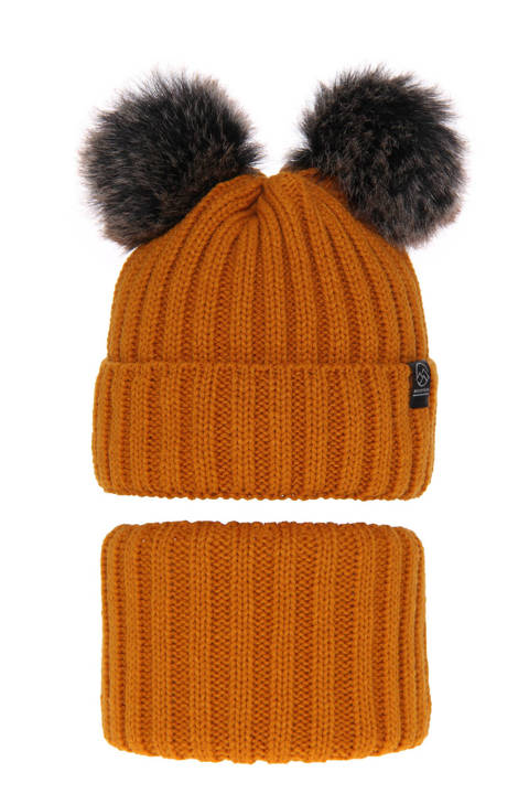 Boy's winter set: hat and tube scarf honey Largo with two pompom