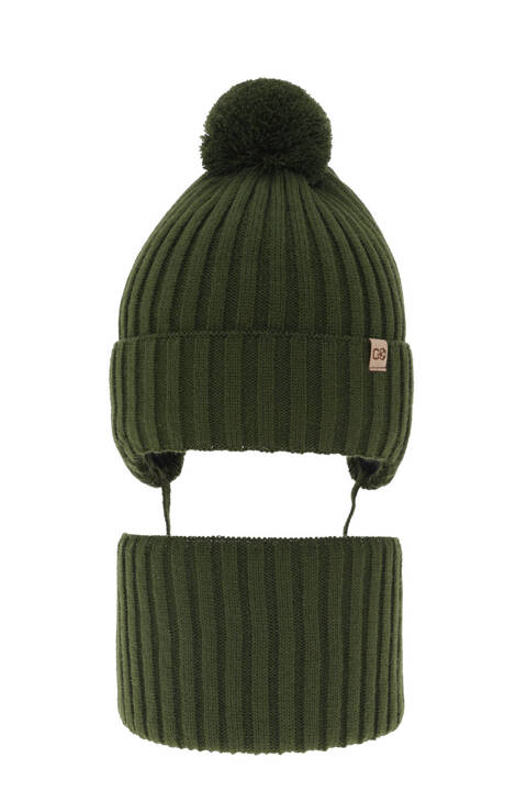 Boy's winter set: hat and tube scarf khaki with pompom Carlo