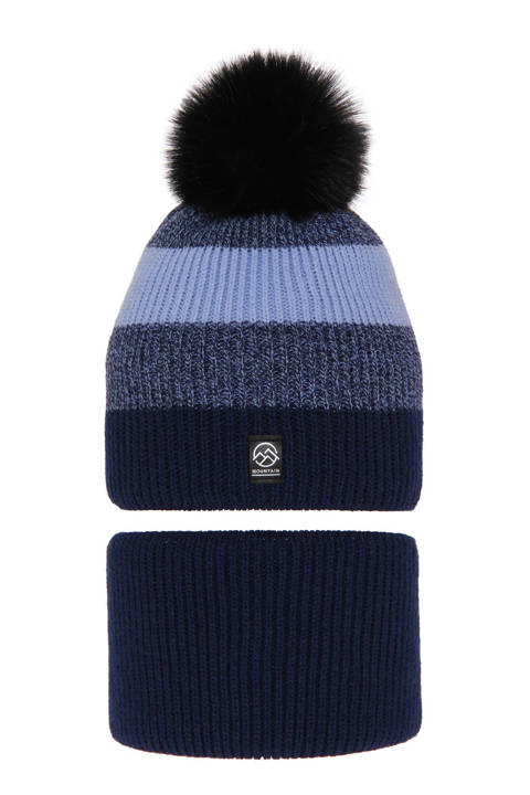 Boy's winter set: hat and tube scarf navy blue Arkady with pompom