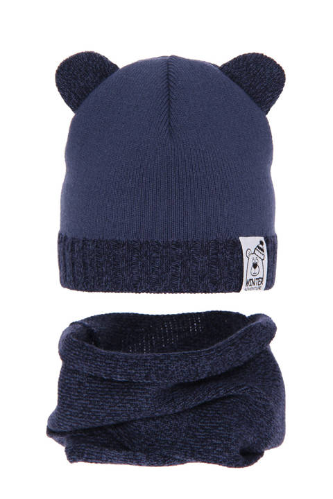 Boy's winter set: hat and tube scarf navy blue Diango