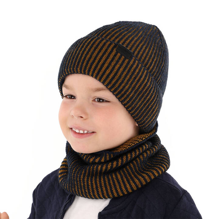 Boy's winter set: hat and tube scarf navy blue Falcon