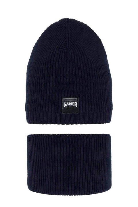 Boy's winter set: hat and tube scarf navy blue Gami