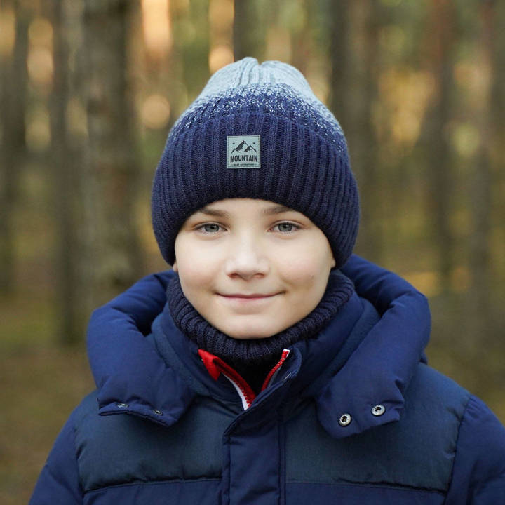 Boy's winter set: hat and tube scarf navy blue Ralph