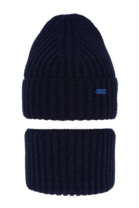 Boy's winter set: hat and tube scarf navy blue Zeno