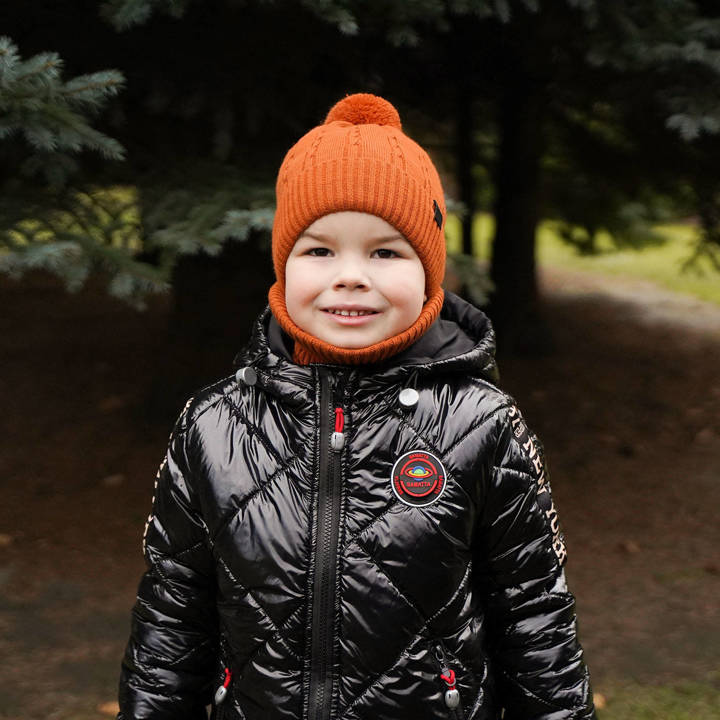 Boy's winter set: hat and tube scarf orange Deny with pompom