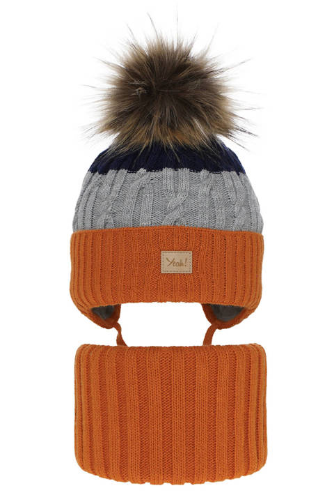 Boy's winter set: hat and tube scarf orange Maxwell with pompom