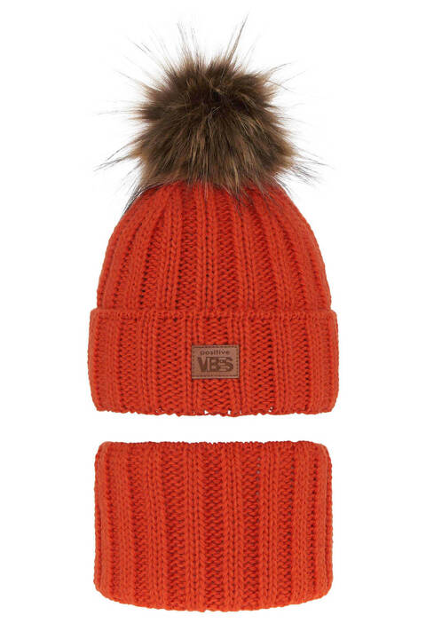 Boy's winter set: hat and tube scarf orange Remes with pompom