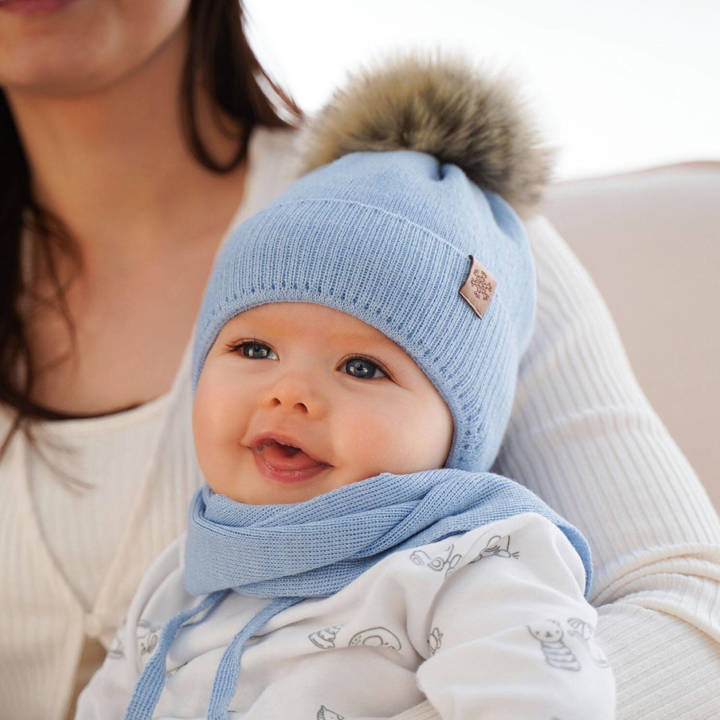 Boy's winter set: light blue merino wool hat and scarf Rafael