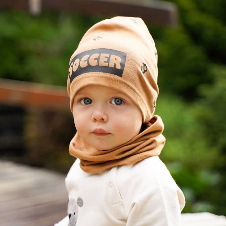 Children's autumn/ spring set: hat and tube scarf camel Soccer