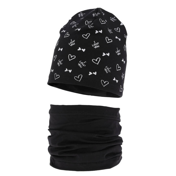 Girl's spring/ autumn cotton set: hat and tube scarf black Lovena