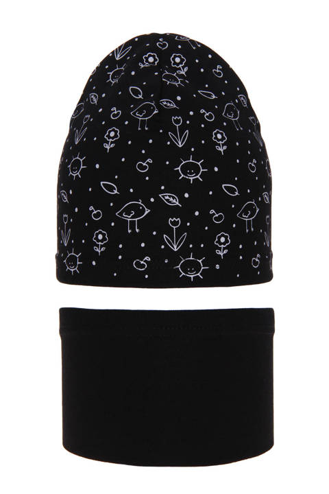 Girl's spring/ autumn cotton set: hat and tube scarf black Sesja