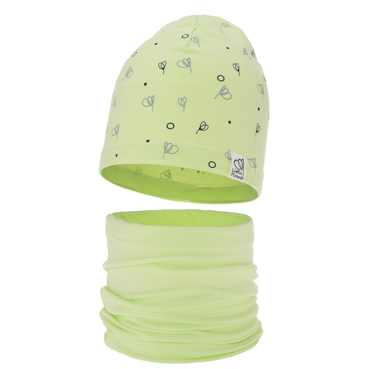 Girl's spring/ autumn cotton set: hat and tube scarf green Fiora