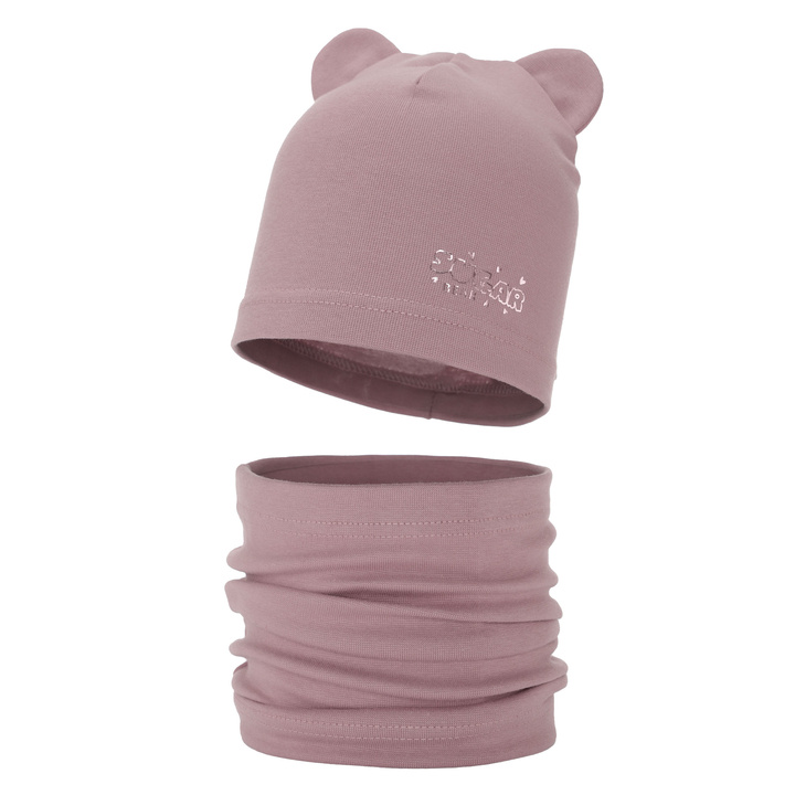 Girl's spring/ autumn cotton set: hat and tube scarf pink Cyntia