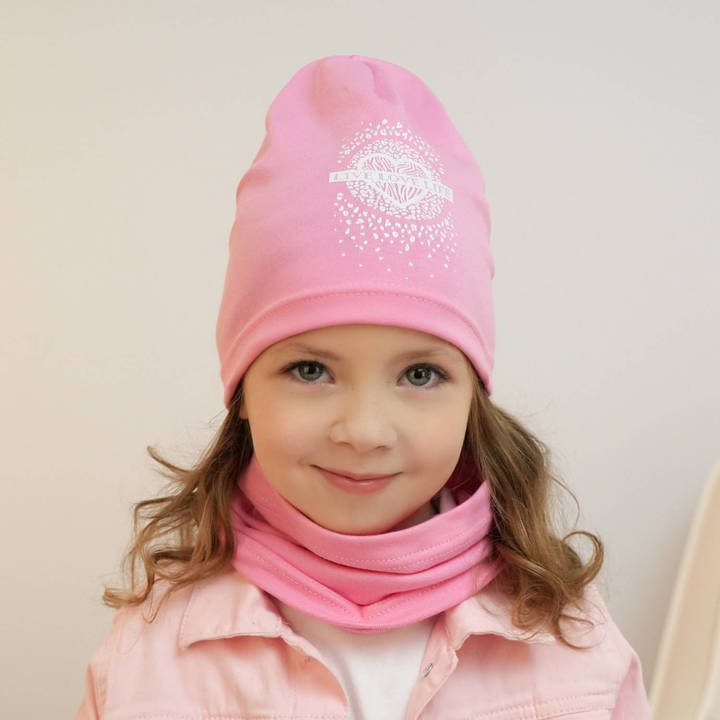 Girl's spring/ autumn cotton set: hat and tube scarf pink Esmeralda