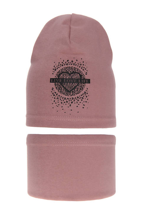 Girl's spring/ autumn cotton set: hat and tube scarf pink Esmeralda