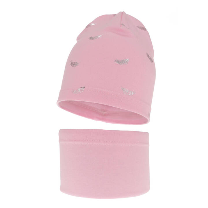 Girl's spring/ autumn cotton set: hat and tube scarf pink Florena