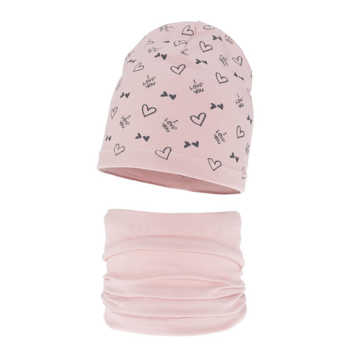 Girl's spring/ autumn cotton set: hat and tube scarf pink Lovena