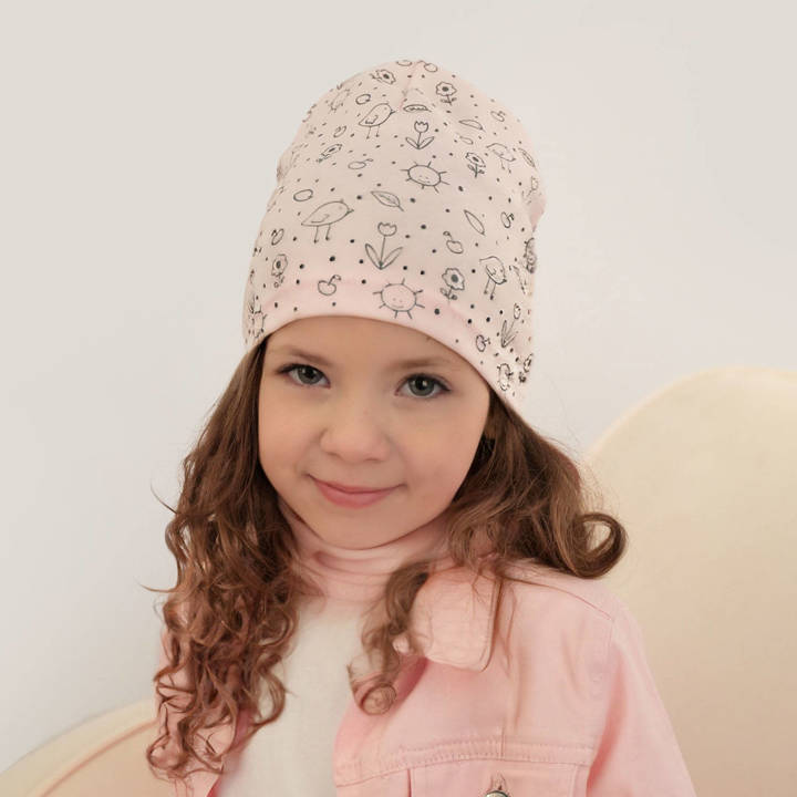 Girl's spring/ autumn cotton set: hat and tube scarf pink Sesja