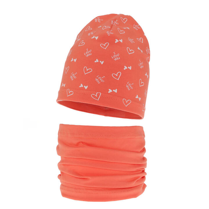 Girl's spring/ autumn cotton set: hat and tube scarf red Lovena