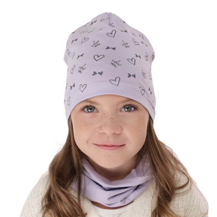 Girl's spring/ autumn cotton set: hat and tube scarf violet Lovena