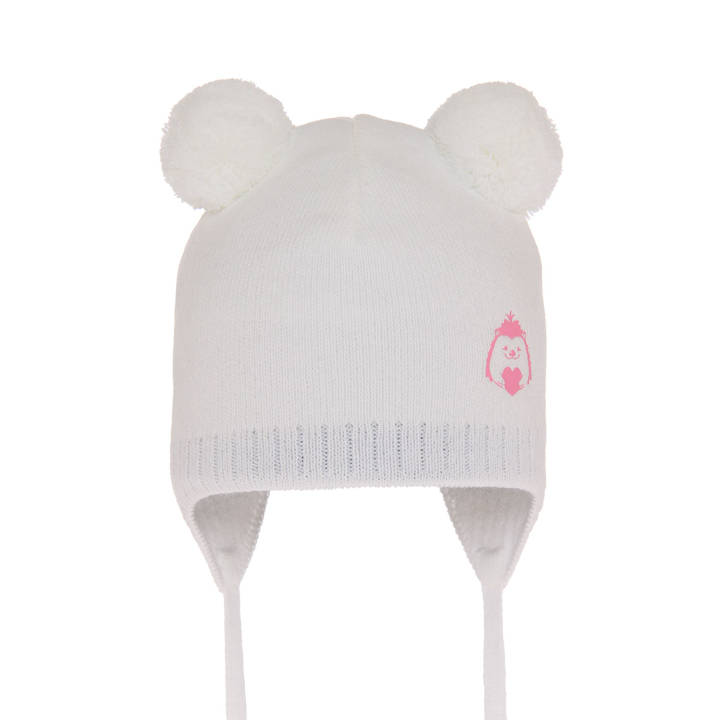 Girl's spring/ autumn hat white Bunia with two pompom