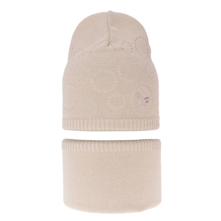 Girl's spring/ autumn set: hat and tube scarf beige Amarilla