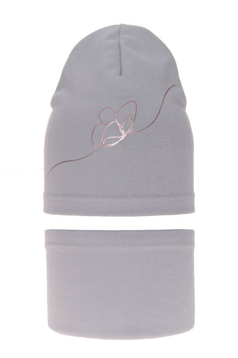 Girl's spring/ autumn set: hat and tube scarf grey Jula