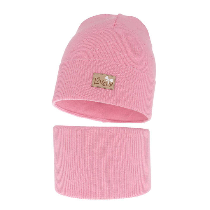 Girl's spring/ autumn set: hat and tube scarf pink Alisa