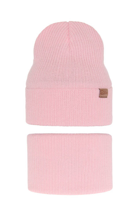 Girl's spring/ autumn set: hat and tube scarf pink Alona