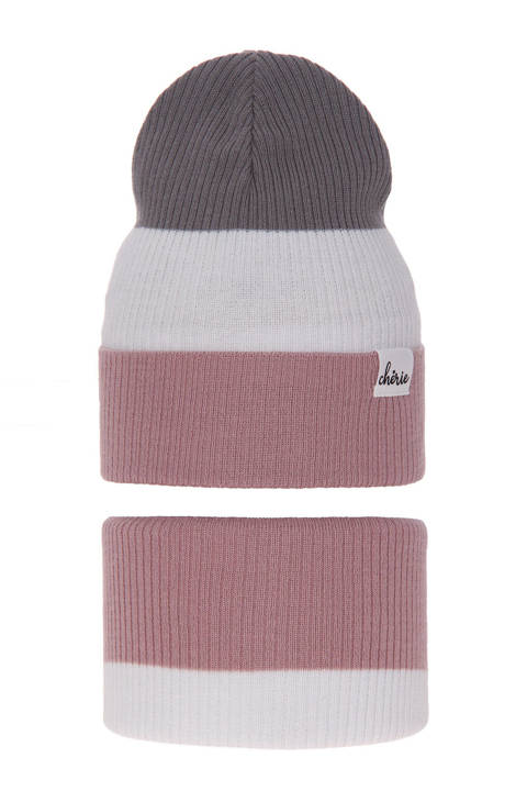 Girl's spring/ autumn set: hat and tube scarf pink Dalila