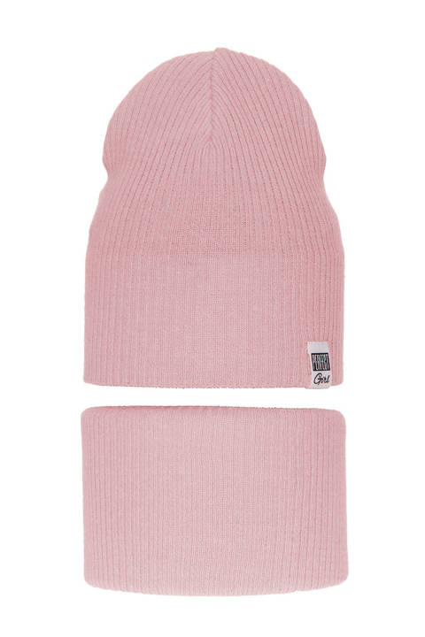 Girl's spring/ autumn set: hat and tube scarf pink Farinka