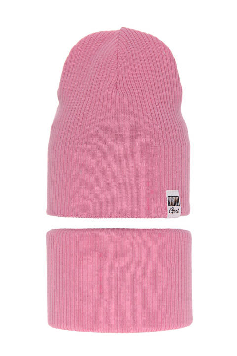 Girl's spring/ autumn set: hat and tube scarf pink Farinka