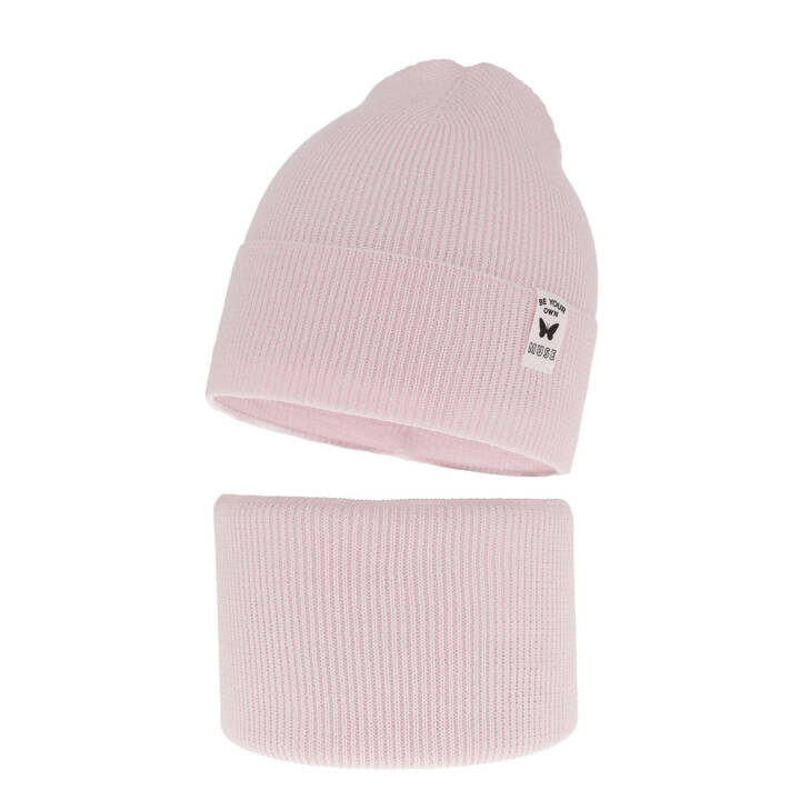 Girl's spring/ autumn set: hat and tube scarf pink Leonita