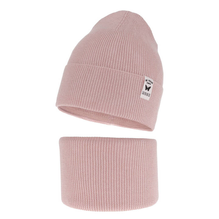 Girl's spring/ autumn set: hat and tube scarf pink Leonita