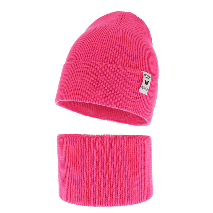 Girl's spring/ autumn set: hat and tube scarf pink Leonita