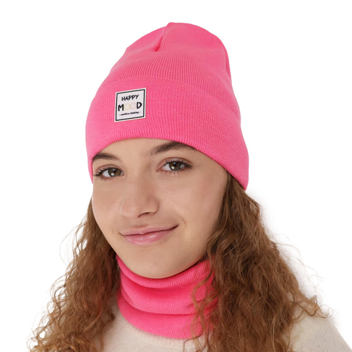 Girl's spring/ autumn set: hat and tube scarf pink Mersila