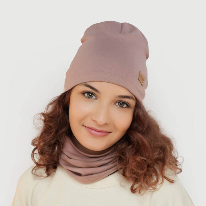 Girl's spring/ autumn set: hat and tube scarf pink Selfie