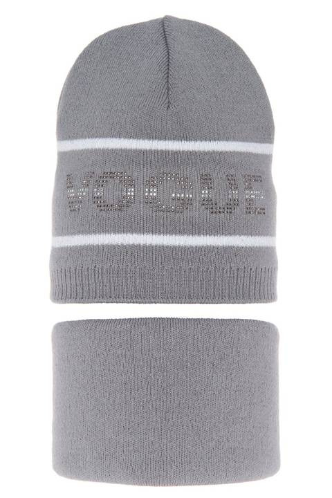 Girl's winter/ autumn set: hat and tube scarf grey Paula