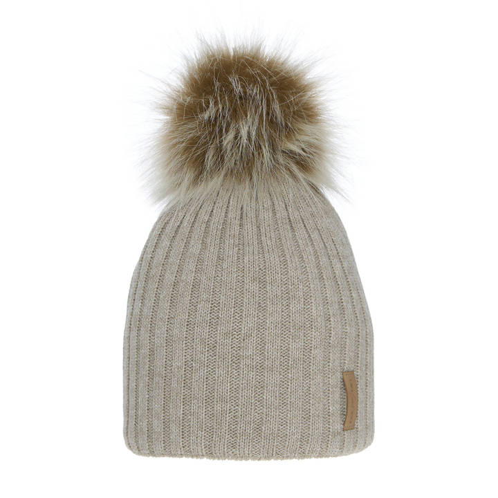 Girl's winter hat beige Werbena with pompom