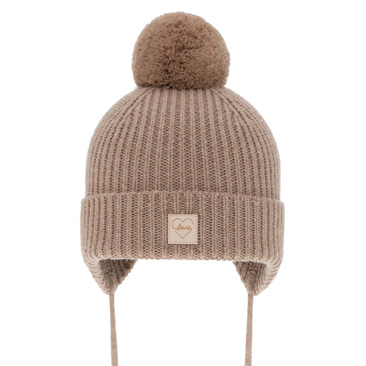 Girls' winter hat camel 100% extra fine merino wool, lined with wool fleece Havana